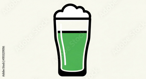 A green beer in a tall glass with white foam on transparent background
