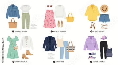 Six stylish spring outfits for women in various settings
