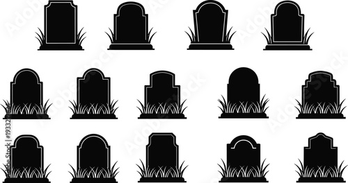 Gravestone Silhouette Set Halloween Tombstone Grave Marker Vector Collection Isolated on White Background