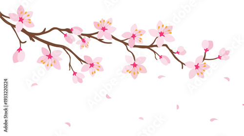Foto Minimal Cherry Blossom Branch Banner with Floating Petals.