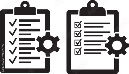 Silhouette checklist and gear icons