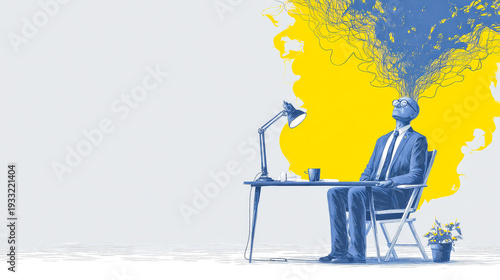 Stressed businessman experiencing mental health burnout at work