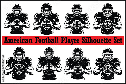 American Football Player Silhouette Set
