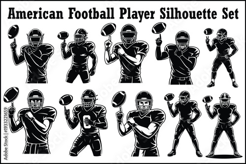 American Football Player Silhouette Set
