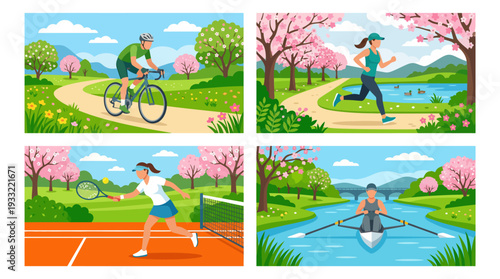 People enjoying outdoor sports and activities in a beautiful park