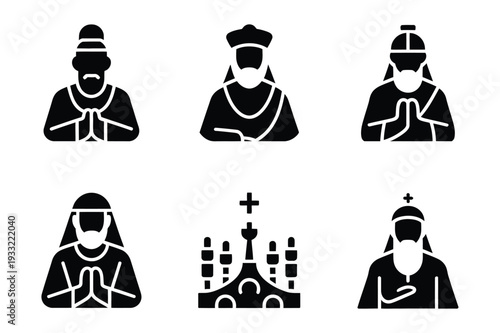 Religious figures icons: monks, priests, diverse spiritual leaders