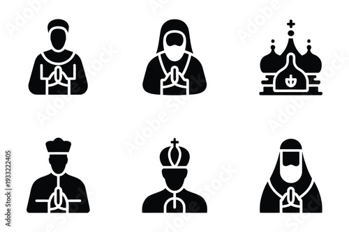Religious figures icons: priests, monks, diverse spiritual leaders