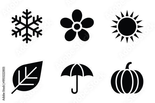 Seasonal Icons: Snowflake, Flower, Sun, Leaf, Umbrella