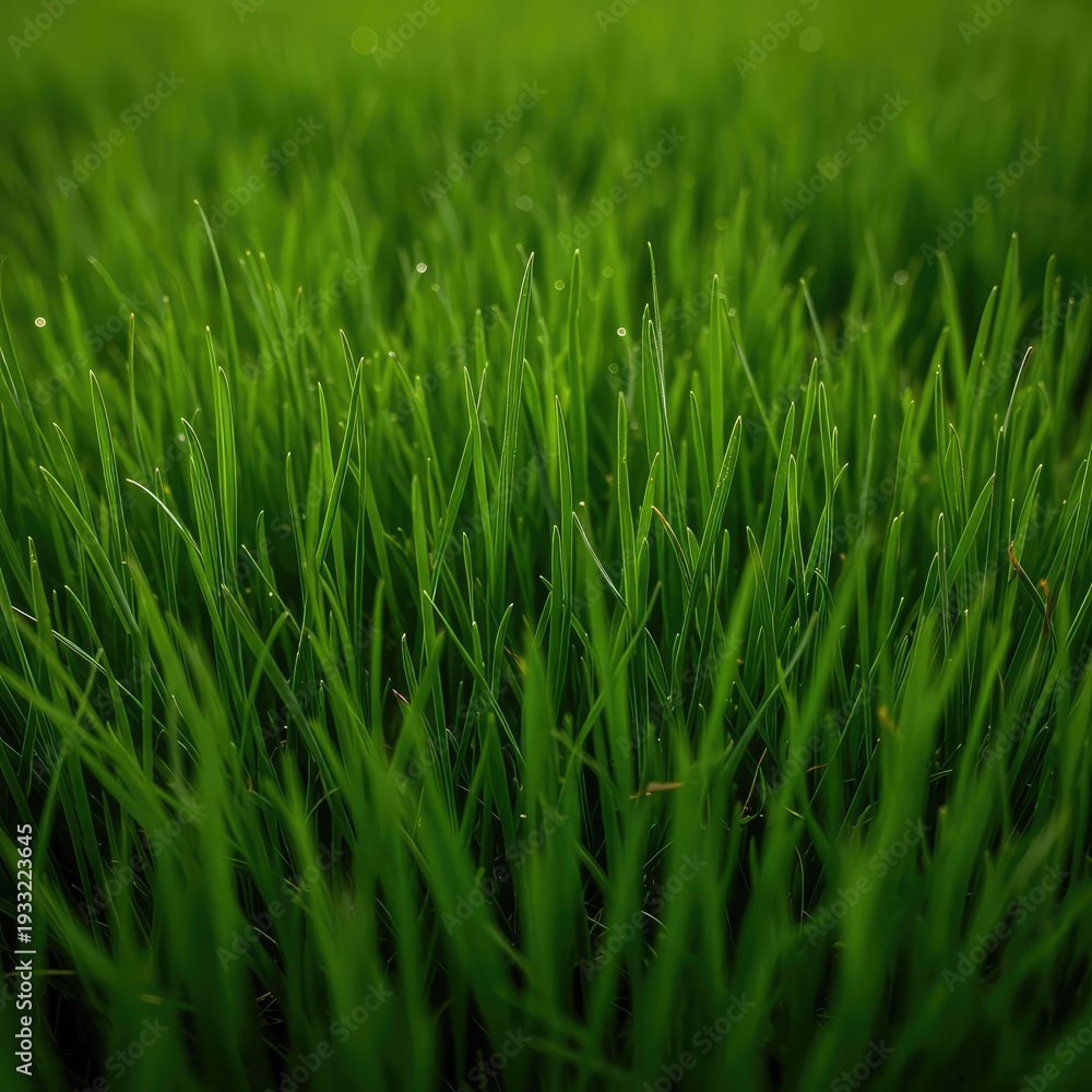 Fototapeta premium Vibrant green texture of a dense natural field captured in extreme macro focus, showing fine blades and organic details perfect for wallpaper or overlay, pattern, lush, abstract