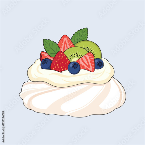 Pavlova dessert illustration art colored