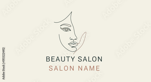 Minimalist one line art woman face logo for beauty salon. Elegant outline drawing for spa, cosmetics, make up business branding.
