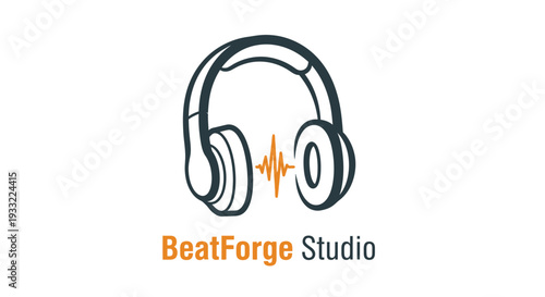 Headphones icon with audio waveform graphic for music production studio, sound engineering, DJ, podcasting, and audio design projects.