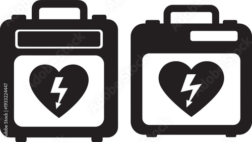 Defibrillator heart symbol medical emergency silhouette