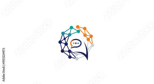 Digital Communication Network Icon with Abstract Person and Chat Bubble. Connecting People Online Technology Concept.
