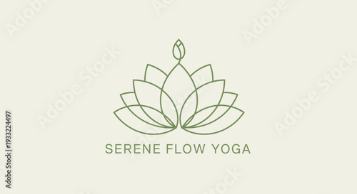 Minimalist line art lotus flower logo for yoga studio, meditation, spa, wellness, and holistic health practices. Serene nature inspired design.