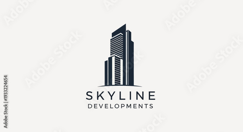 Modern abstract city skyline logo with multiple tall buildings and skyscrapers, representing urban architecture and real estate.