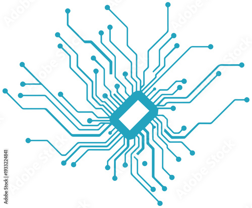 Modern circuit board design with vibrant blue lines and connections
