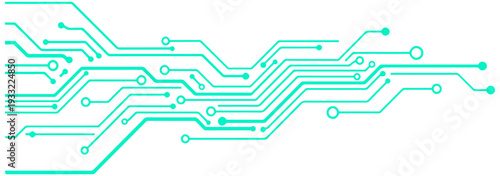 Modern circuit board design with vibrant teal lines and nodes