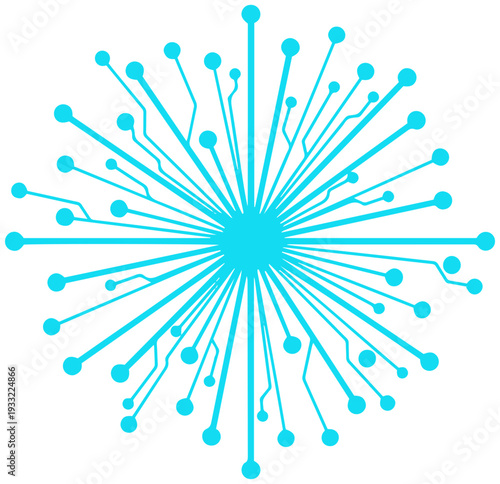 Vibrant blue circuit board design explodes in dynamic motion
