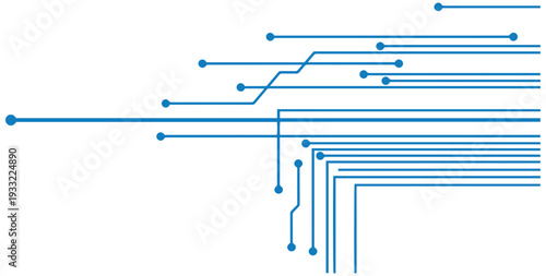 Modern blue circuit board design with connected lines and dots