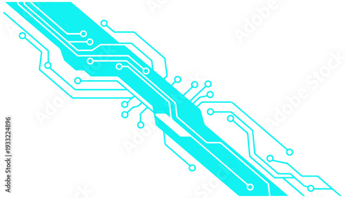 Modern circuit board design with vibrant teal pathways and connections