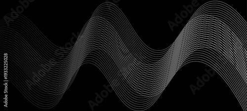 Elegant Abstract Monochrome Wave Line Vector Background Featuring Flowing Curved Strands, Dynamic Light Trails, and Futuristic Minimal Black and White Digital Soundwave Pattern Design
