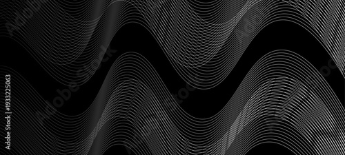 Elegant Abstract Monochrome Wave Line Vector Background Featuring Flowing Curved Strands, Dynamic Light Trails, and Futuristic Minimal Black and White Digital Soundwave Pattern Design