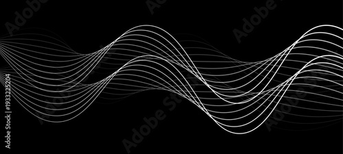 Elegant Abstract Monochrome Wave Line Vector Background Featuring Flowing Curved Strands, Dynamic Light Trails, and Futuristic Minimal Black and White Digital Soundwave Pattern Design