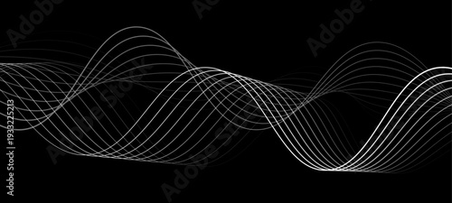 Elegant Abstract Monochrome Wave Line Vector Background Featuring Flowing Curved Strands, Dynamic Light Trails, and Futuristic Minimal Black and White Digital Soundwave Pattern Design