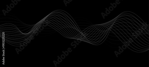 Elegant Abstract Monochrome Wave Line Vector Background Featuring Flowing Curved Strands, Dynamic Light Trails, and Futuristic Minimal Black and White Digital Soundwave Pattern Design