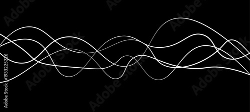 Elegant Abstract Monochrome Wave Line Vector Background Featuring Flowing Curved Strands, Dynamic Light Trails, and Futuristic Minimal Black and White Digital Soundwave Pattern Design