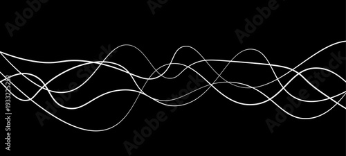 Elegant Abstract Monochrome Wave Line Vector Background Featuring Flowing Curved Strands, Dynamic Light Trails, and Futuristic Minimal Black and White Digital Soundwave Pattern Design