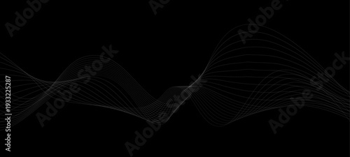 Elegant Abstract Monochrome Wave Line Vector Background Featuring Flowing Curved Strands, Dynamic Light Trails, and Futuristic Minimal Black and White Digital Soundwave Pattern Design