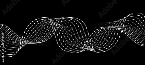 Elegant Abstract Monochrome Wave Line Vector Background Featuring Flowing Curved Strands, Dynamic Light Trails, and Futuristic Minimal Black and White Digital Soundwave Pattern Design