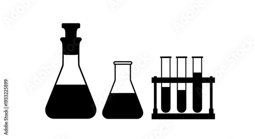 Simple black silhouette illustration of laboratory glassware and test tubes