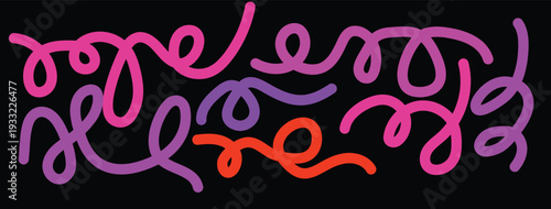 Vibrant neon colored squiggles on black background