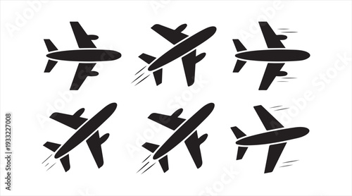 Passenger aircraft silhouette collection for aviation transport and travel concepts