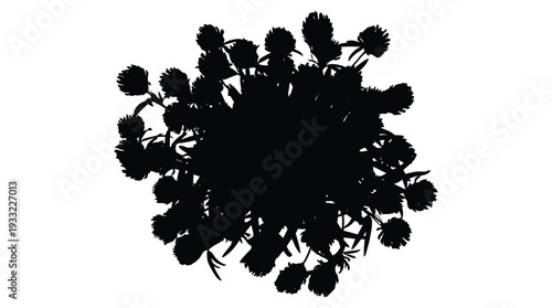 Round clover bouquet silhouette with many blossoms and stems for design projects