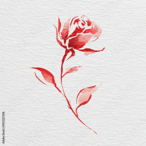 A rose in a watercolor brush stroke outline.