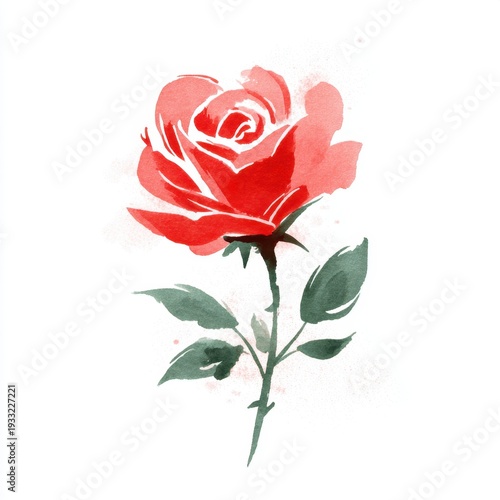 A rose in a watercolor brush stroke outline.