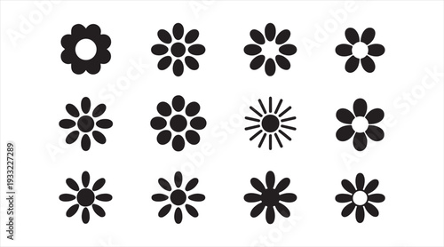 Black flower pattern silhouettes collection for decorative botanical design projects