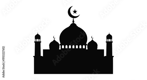 A striking black silhouette of a mosque with a crescent moon and star embodying islamic architecture silhouette
