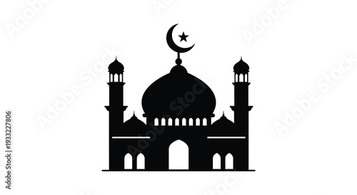 A striking black silhouette of a mosque with a crescent moon and star embodying islamic architecture silhouette