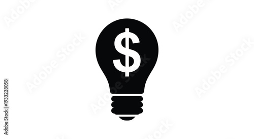 A striking black silhouette of a lightbulb containing a dollar sign representing a financial idea silhouette high quality