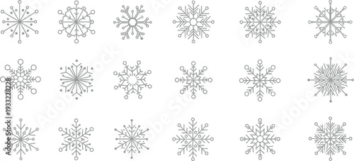 Collection of unique snowflakes in various symmetrical patterns