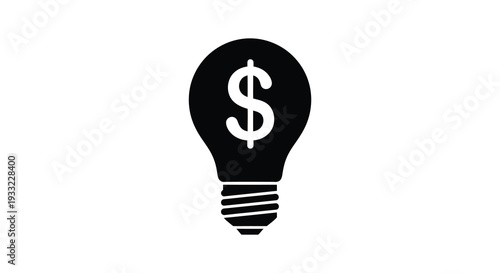 A stark black silhouette of a lightbulb containing a dollar sign symbolizing financial innovation silhouette high quality professional