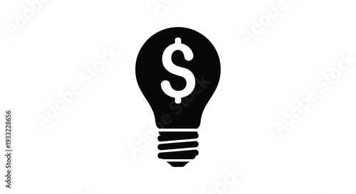 A black silhouette of a lightbulb containing a dollar sign representing financial innovation silhouette high quality professional detailed