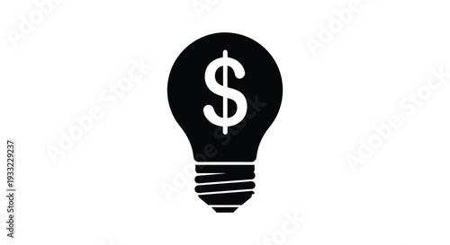 A stark black silhouette of a lightbulb containing a dollar sign symbolizing financial innovation high quality professional detailed