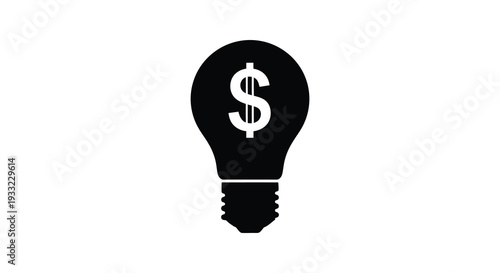A stark black silhouette of a lightbulb containing a dollar sign representing a financial idea silhouette high quality