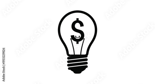 A striking black silhouette depicts a lightbulb containing a dollar sign symbolizing financial ideas high quality professional detailed